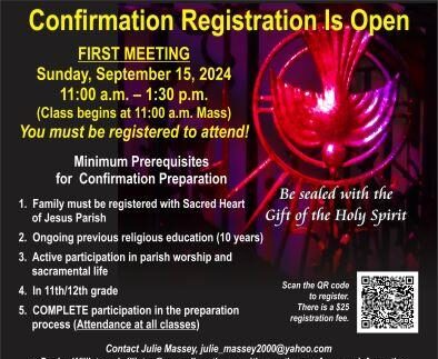 CONFIRMATION REGISTRATION IS OPEN!